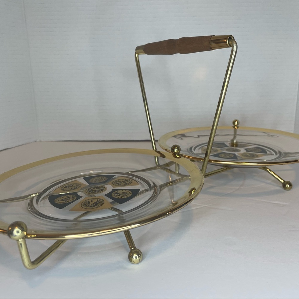 Vintage Gold and Clear Glass Serving Tray